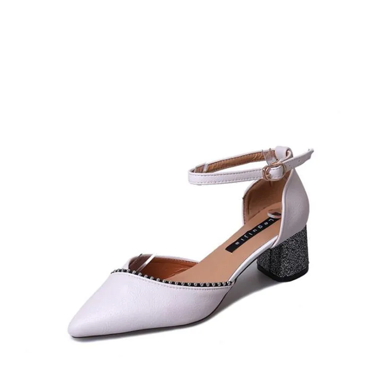 Boucle blanc Talons 2019 rose Chaussures Hauts Des Noir Sandales À De Épais Nouvelle Pointu Avec coréen Femmes 8raq8B4w