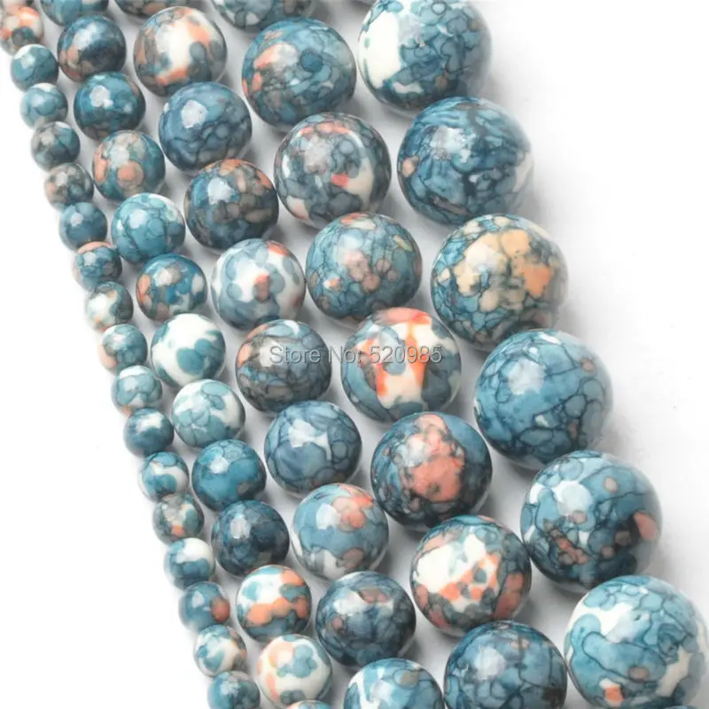 Natural Dark Blue Rainbow Stones Round Spacer Loose Beads For Necklace Bracelet Charms Handmade Jewelry Making