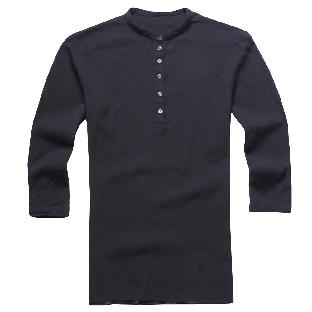 FL&AEVVE Brand Men Shirt Summer 3/4 Sleeve Hippie Casual Shirts V-Neck Single Breasted Beach Top Loose Fashion collar adjustable