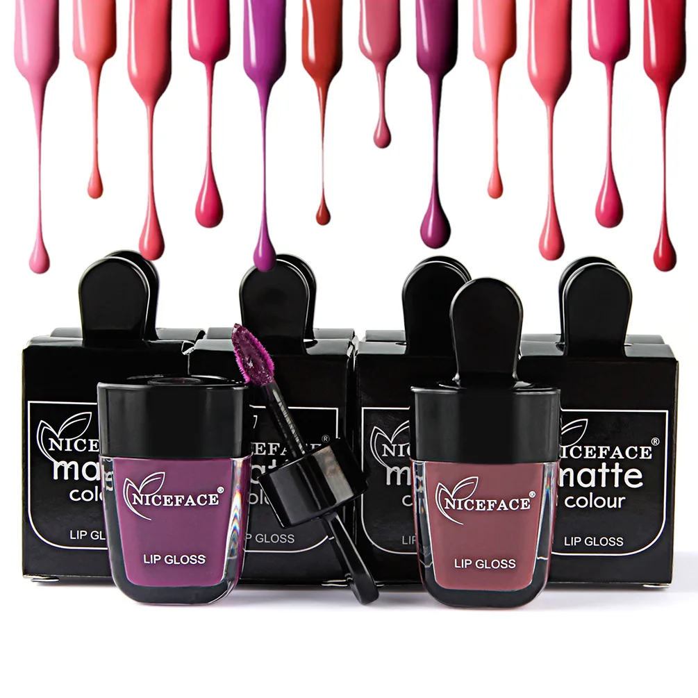 

NICEFACE Ice Cream Lip Gloss Matte Mist Surface Not Touched Cup Lip Gloss Liquid Lipstick Lasting Popular Makeup