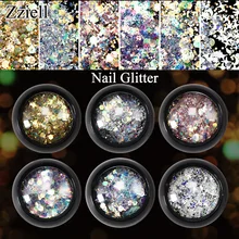 Zziell 3D украшения для ногтей DIY Блестящий Порошок микс круглые Блестки маникюрный набор наклейки для ногтей Стразы для ногтей Рождество