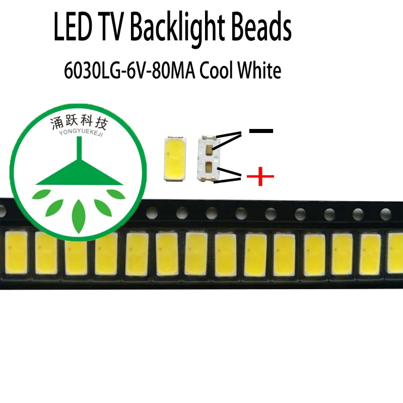 100Pcs/lot Maintenance of led lcd tv backlight 6v 80ma 6030 lamp beads cold white light applicable lg screen