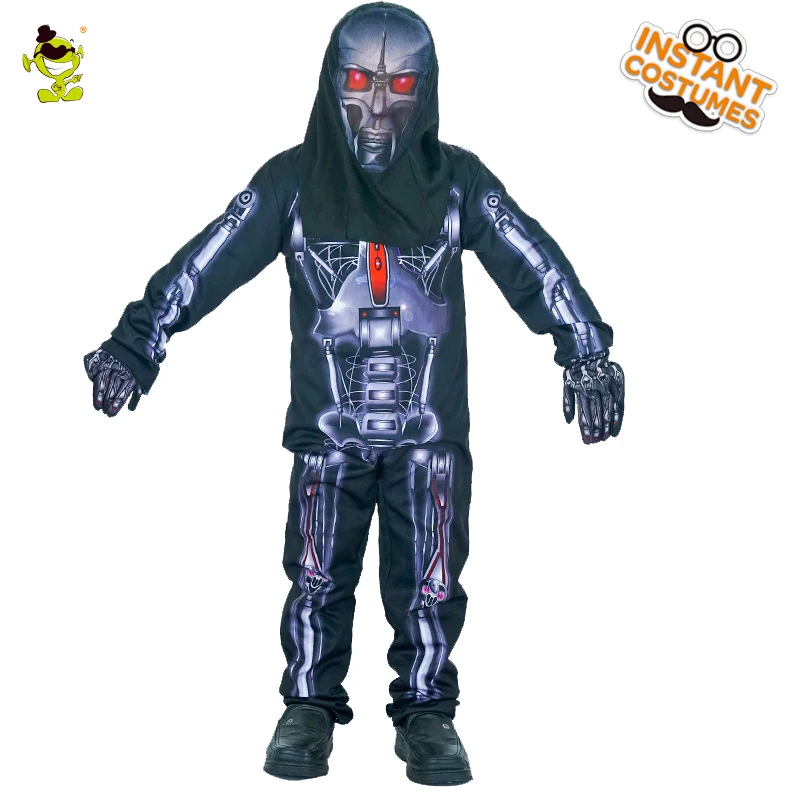 Ceny Chłopcy 3D Robot szkielet kostiumy z nadrukiem kości dzieci Terror z kapturem czaszka ludzkie przebranie Cosplay na bal przebierańców