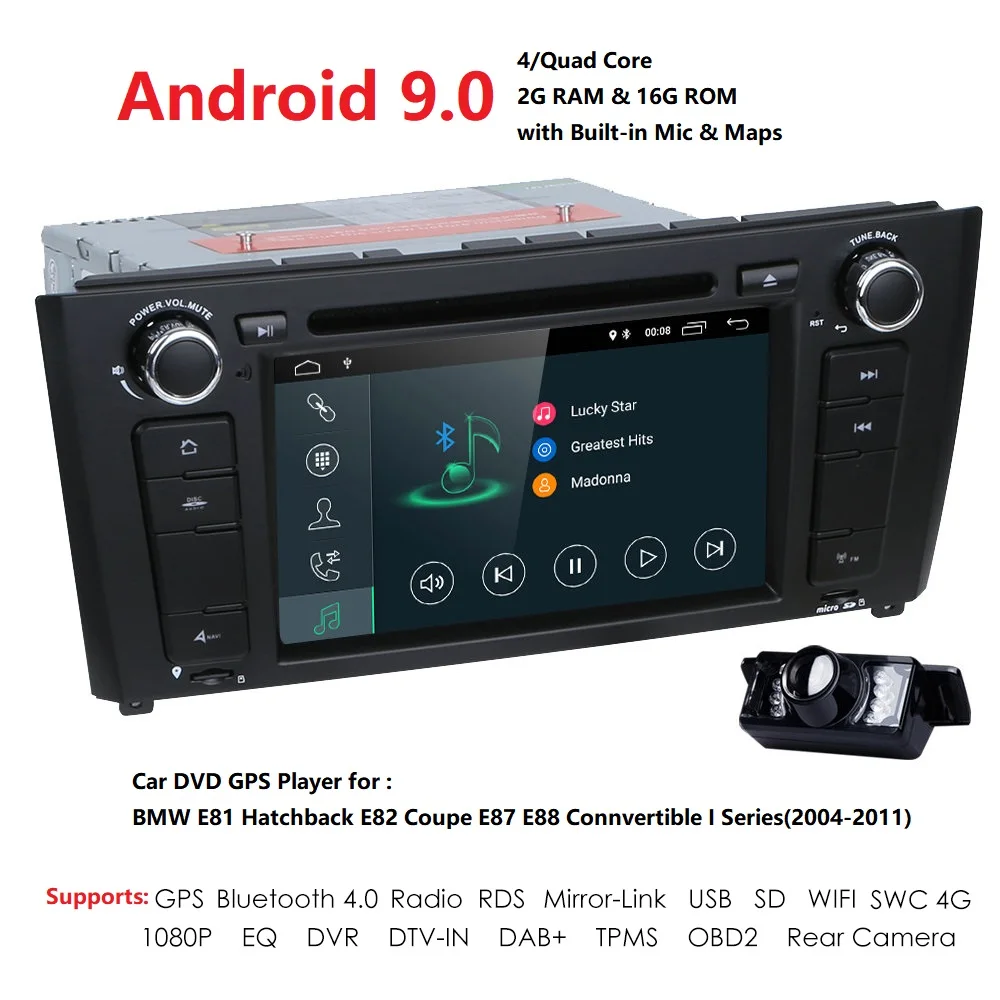 7"1 Din Android 9.0 Quad Core Car Radio GPS Navi Car DVD Player For BMW 1 Serie E81 E82 E87 E88 I20 2004-2011 Head Unit BT Wifi