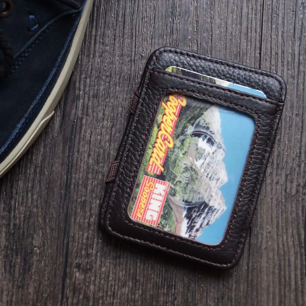 Mens Genuine Crazy Horse Leather Magic Wallet with Card holder Front Pocket Wallet