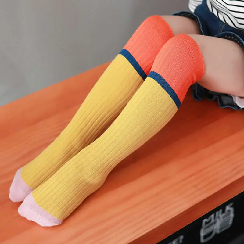 Yellow strip Детские теплые гольфы, Нескользящие композитные носки для мальчиков и девочек, полосатые детские гольфы - Цвет: Yellow strip