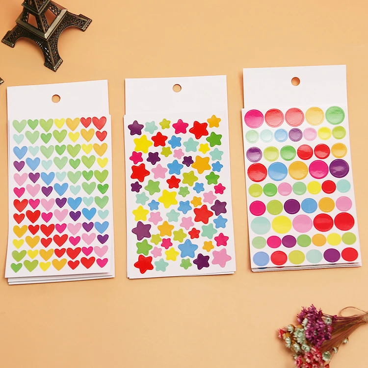 

3pcs rainbow color star heart dots pattern seal sticker,kids gift