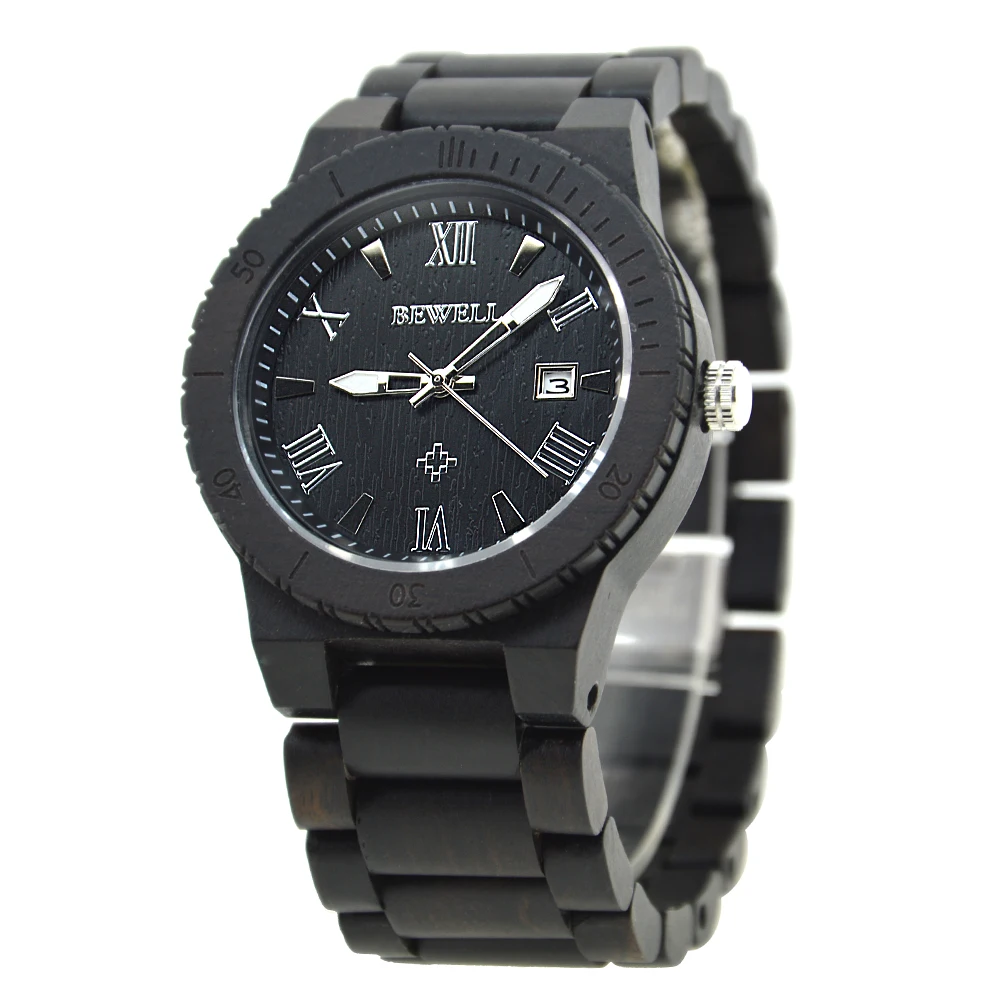 

BEWELL Wood Quartz Watch Men's Handmade Sandalwood Fashion Casual Wirstwatch Date Display Relogio Masculino with Box 109B