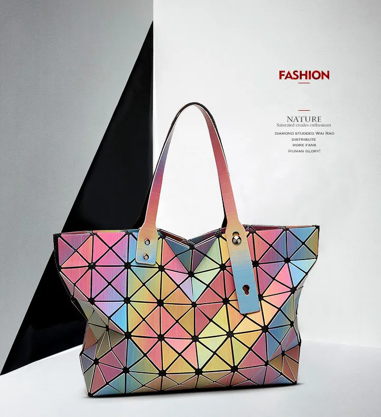 Гуанчжоу женский светящийся мешок Bao Bo сумка Алмазный тотализатор геометрические стеганые сумки на плечо лазерные простые складывающиеся сумочки bolso