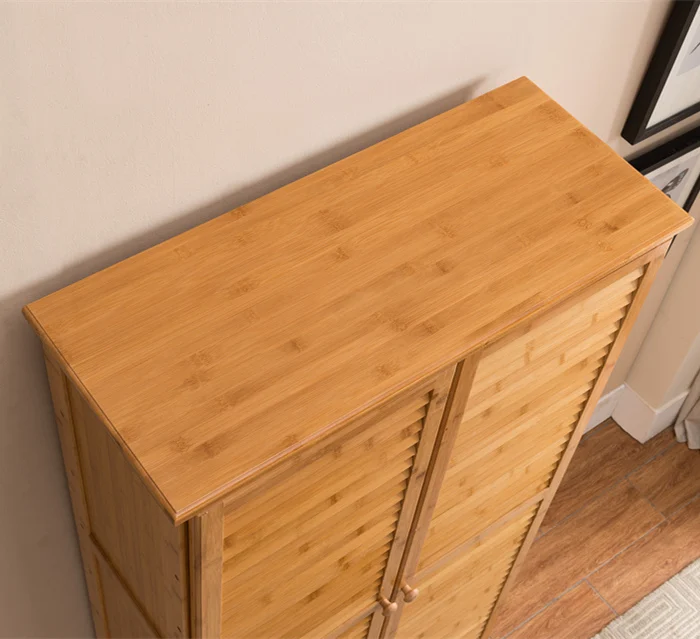 7 Tier Natural Bamboo Floor Standing Shoe Cabinet With 2 Doors Multi-functional Display Rack Bamboo Furniture Storage Cabinet