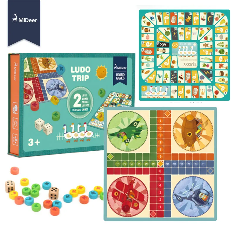 

MiDeer Kids Wooden Toys Ludo Trip Go Swan Flight Diary Classic Flying Chess Paper Board Game Educational Toys for Children Gift