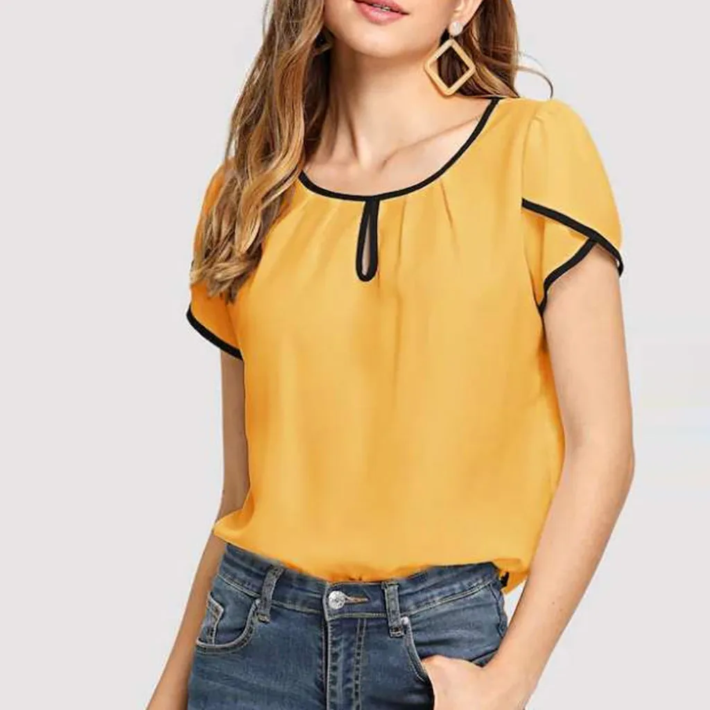 Womail Casual Chiffon Material Solid Color Summer Beach Soft Comfortable Casual O-Neck Hollow Out T-Shirt Women 19APR02