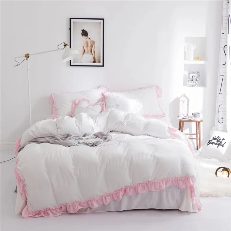 

4/6/7pcs Milk Velvet Flannel Beauty Super Soft Bedding set Fleece Ruffles Duvet cover set Bed Sheet Pillowcases Queen King size