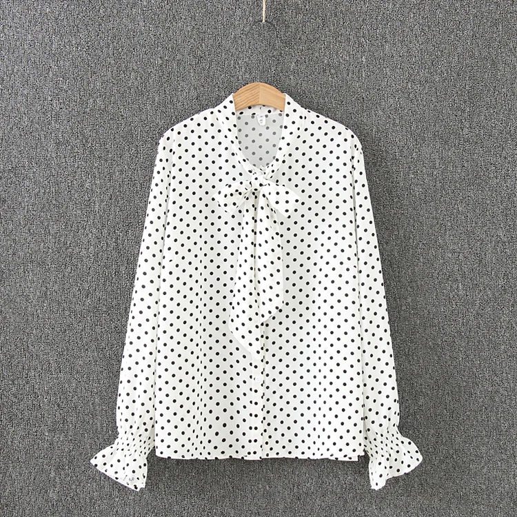 Plus size flare sleeve bow collar polka dot chiffon blouses women 2019 casual white & black shirt spring & autumn ladies tops