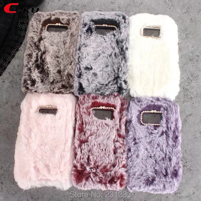 

C-ku Rabbit Fur Furry Warm Diamond Bling Soft TPU Case For Samsung Galaxy S8 Active For BQ Aquaris U plus Plush Skin Cover 1pcs