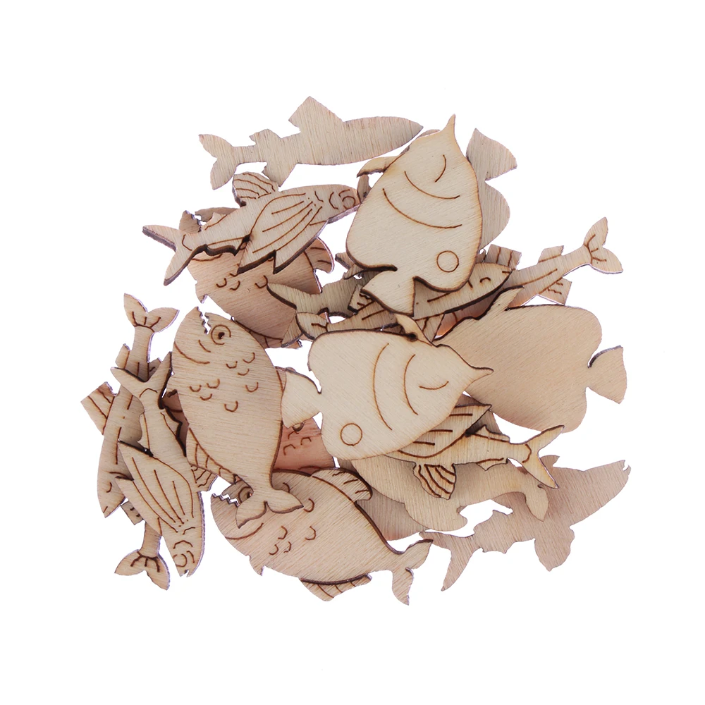 

20Pcs/set Wooden Fish Pattern Decor Scrapbook Handicraft Party Table Decorations Vintage Chic Craft Valentine's Day Ornament