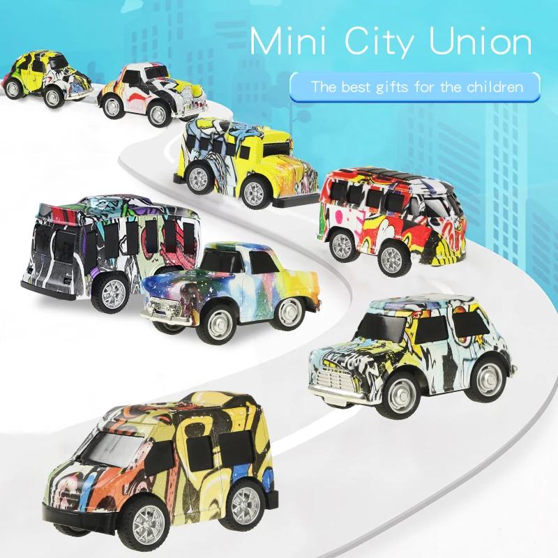 

8 PCS/Set Mini Graffiti Diecast Car Alloy Pull Back Vehicles Model Toy Metal Lovely Doodle Colorful Toys Alloy Car For Kids Gift