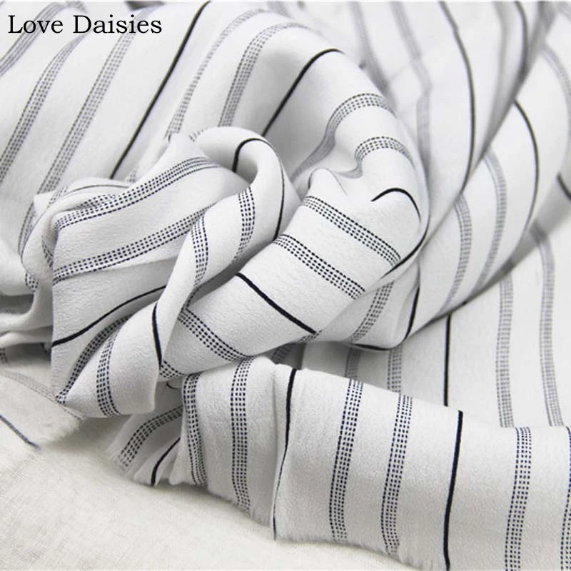 

100% Rayon Crepe Fresh WHITE Black Stripe Fabrics Thin Cool Soft for DIY Summer Apparel Pants Shirt Home Clothes Dress Skirt