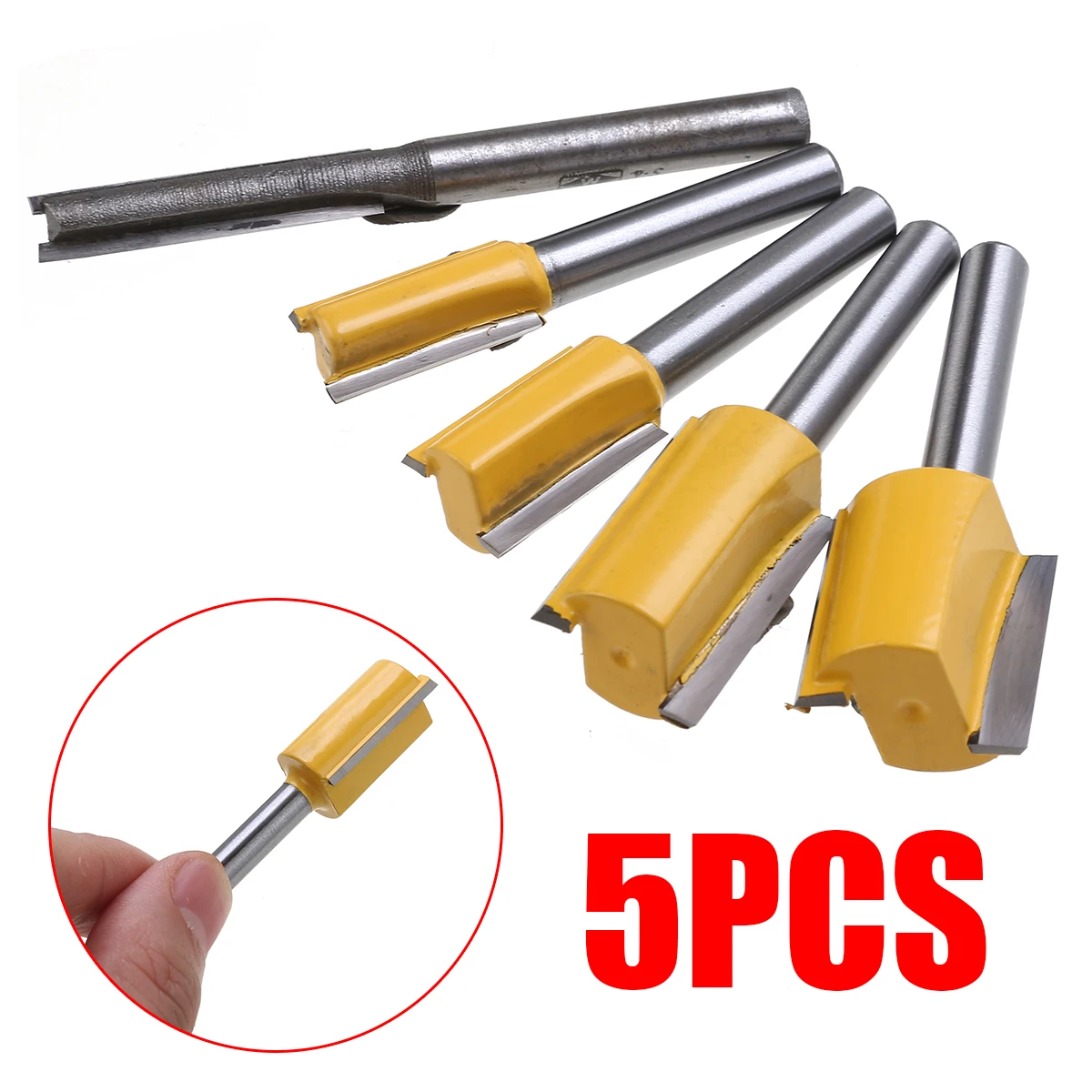

5PCS High Hardness 1/4" Shank Trimmer Milling Cutter Woodworking Router Bit For Wood Plywood Straight Router Bits Set