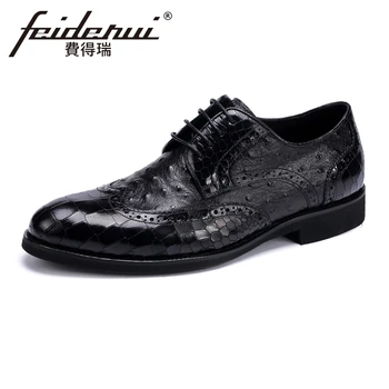 

New Arrival Genuine Leather Men's Oxfords Alligator Round Toe Handmade Male Party Flats Formal Dress British Shoes For Man ASD67