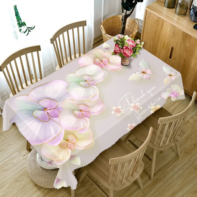  Exquisite 3d Round Tablecloth Blue Butterfly Orchid Pattern Waterproof Thicken Cotton Rectangular T