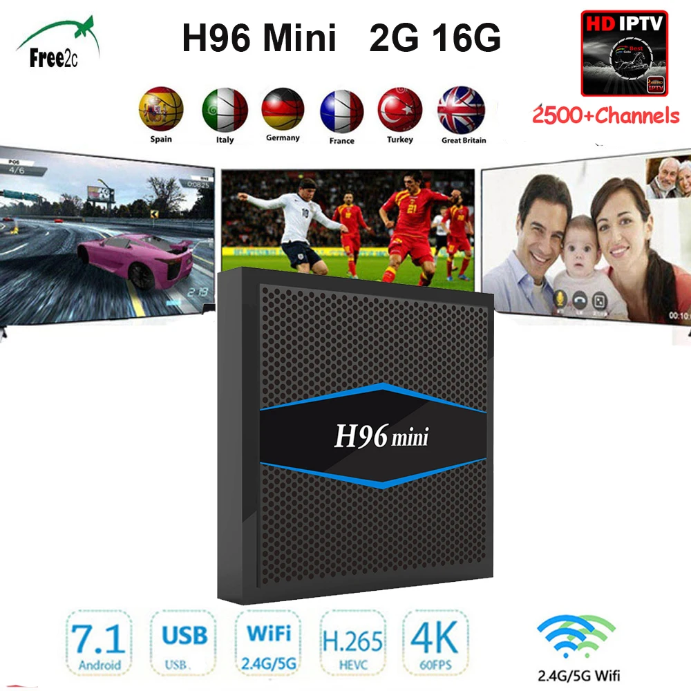 

H96mini Amlogic S905W 2GB DDR3 16GB ROM Android TV Box Quad Core 4K Dual 2.4G/5G WiFi H.265 Mini PC Smart TV Box Support IPTV