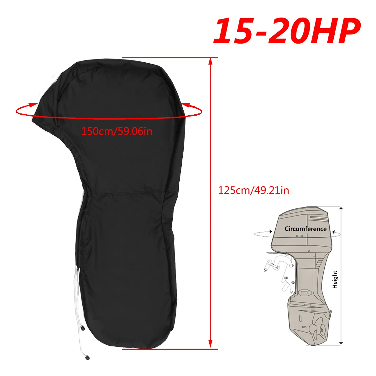 600D 6-225HP Boat Full Motor Cover Outboard Engine Protector for 6-225HP Boat Motors Black Waterproof 39