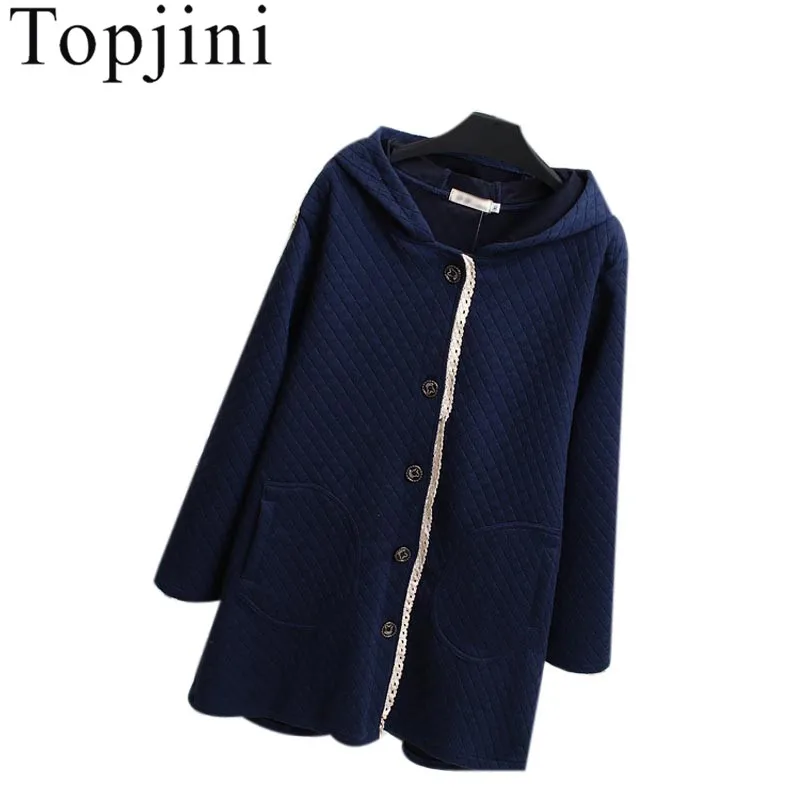 

Topjini Winter Hot Sale Women Hoodies Overcoat Fashion Loose Long Sleeve Coats New 2017 Solid Zip-Up Women's Thin Section Parkas