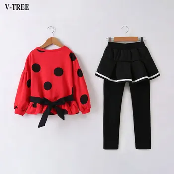 

2019 Spring Girls Clothing Set Dot Sweatshirts+skirt-leggings Clothes Sets 2pcs/set For Children Suits Teenager Costume Clothing