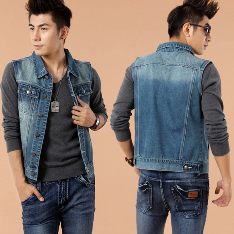 mens blue denim jean vest