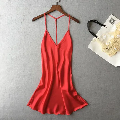 Новая женская шелковая ночная сорочка, атласная пижама с открытой спиной, сексуальное женское белье, элегантное женское летнее платье без рукавов, Ночная одежда, домашняя одежда - Цвет: red
