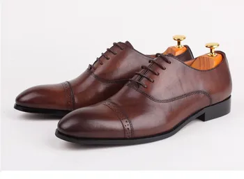 

New Italian leather pointed business dress shoes men's handmade rub color derby shoes wedding retro oxford shoes Free Shipping