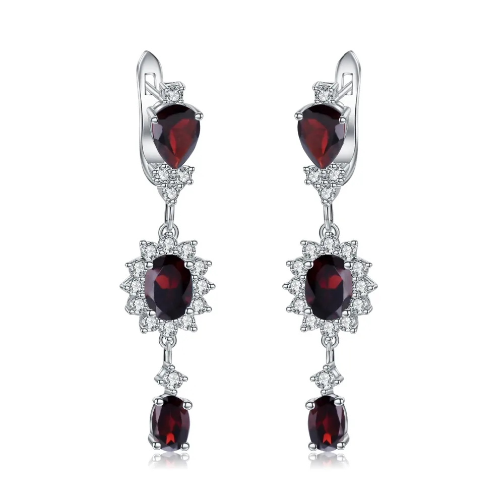 

GEM'S BALLET 4.88Ct Natural Red Garnet Gemstone Vintage Drop Earrings 925 Sterling Silver Flower Earrings for Women Fine Jewelry