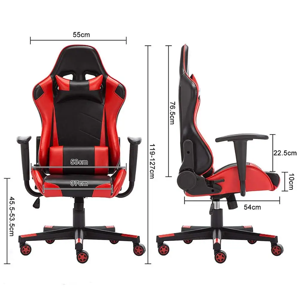 Racing Chair Computer Executive Chair PU Gaming Chair with Headrest&Lumbar Cushion 135 Degree Reclining Angle