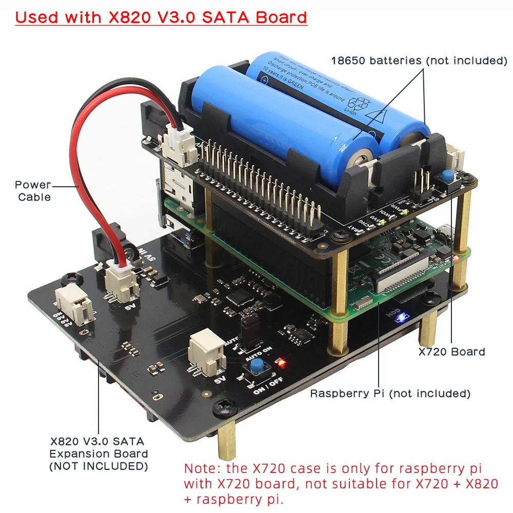 Raspberry Pi X720 UPS шляпа (18650 мощность) + безопасное отключение Пробуждение на Lan RTC