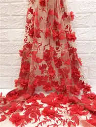 Красный Африканский кружевной ткани 2018 высокое качество кружева материал объемный цветок ткани с блестками высокого качества для свадьбы