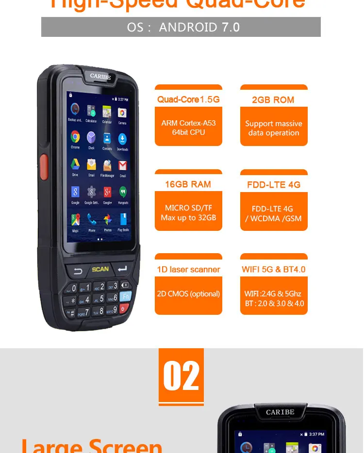 Código de Barras Industrial do Varredor 2d de Caribe Pda com Nfc Portátil Rfid Bluetooth Pl-40l Gps 12 2d de caribe PL-40L pda com nfc rfid gps bluetooth