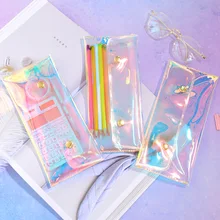 Iridescent Laser Pencil Case Quality pvc School Supplies Bts Stationery Gift Pencilcase School Cute Pencil Box Bts School Tools new gold pencil case reversible sequin school supplies bts stationery gift cute pencil box pencilcase school tools pencil cases