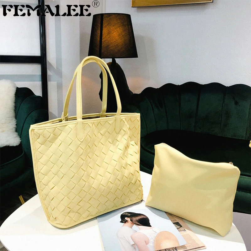 

Diamond Lattice Woven women's bag Fashion Korea mother bag tote Composite Handbags large capacity Travel shoulder bag