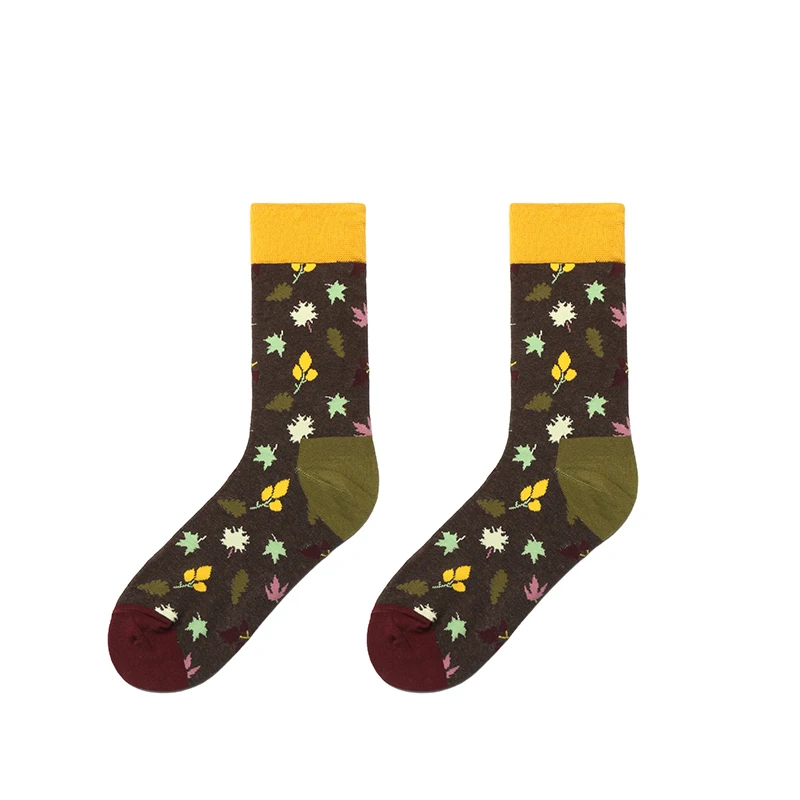 PEONFLY/Новинка; Брендовые мужские носки; забавные повседневные полосатые носки в британском стиле с бриллиантами; хлопковые длинные носки; Chaussettes Homme Fantaisie - Цвет: Yellow green leaves