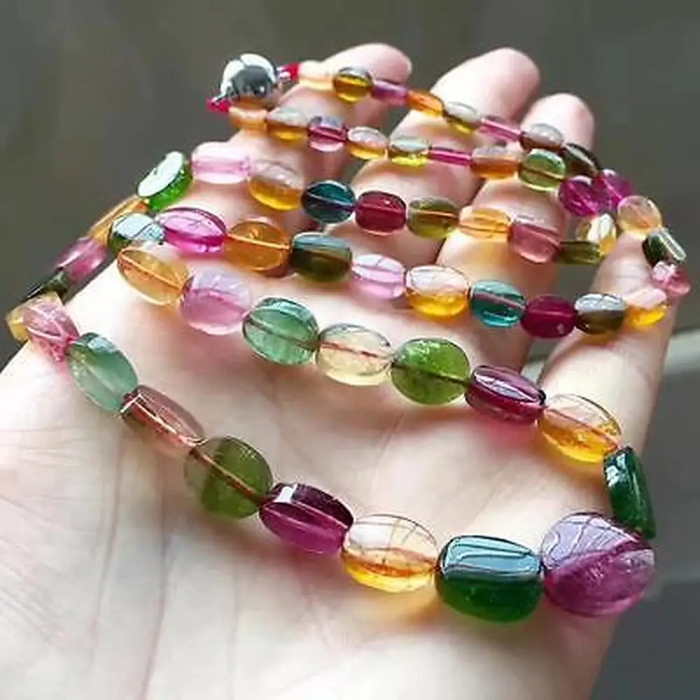 100 Natural Colorful Tourmaline Crystal Clear Oval Beads One Necklace