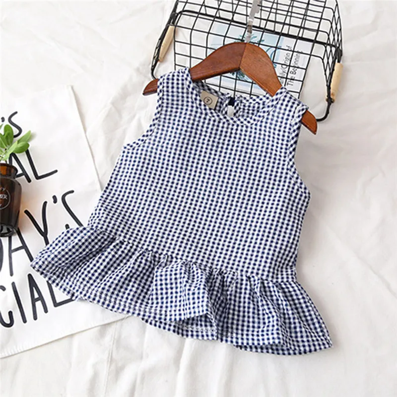 Girls suit summer 2019 new Toddler Kids Baby Girls Outfits Clothes Plaid Sleeveless Vest T-shirt+Shorts Set (15)