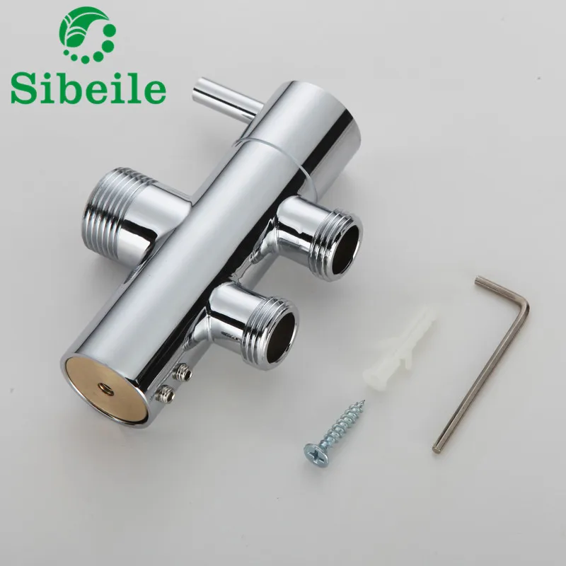 SBLE Chrome 3 Way Bathroom Toilet Bidet 3/4'' 1/2'' T-adapter Shower Diverter Valve Shower Faucet Tee Connector Shattaf Valve