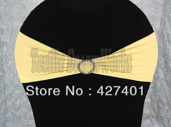 

Hot Sale Light Yellow Spandex Bands / Lycra Band /Chair Covers Sash With Round Diamond Buckle For Wedding & Banquet