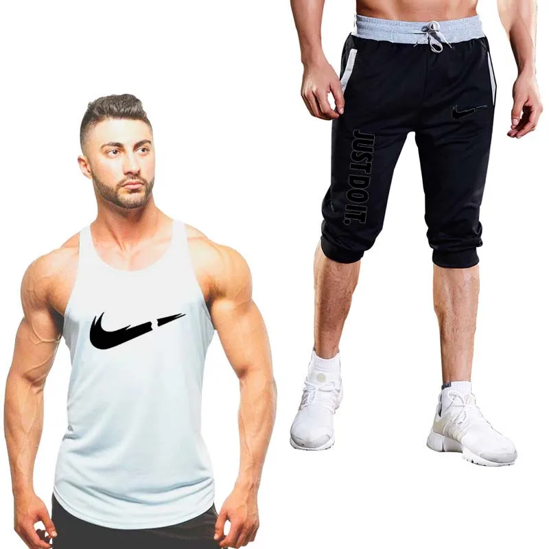 Комплект из двух предметов для мужчин жилет + брюки для девочек топ тренажерные залы бренд singlet canotte для бодибилдинга майка фитнес мышцы