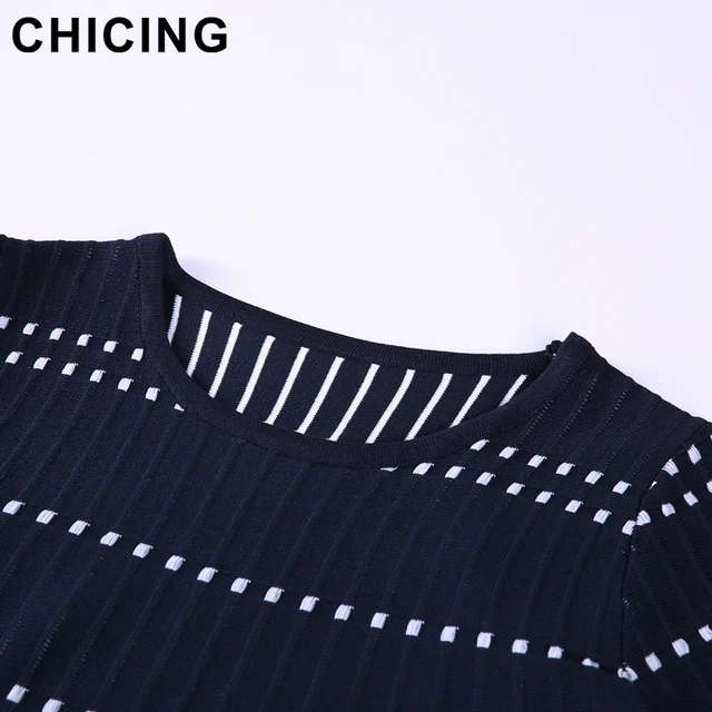 CHICING High Street Knitted Two Pieces Set Square Pattern Striped T-Shirt And Mini Skirt 2018 Ladies Sexy Set Saias A1706027
