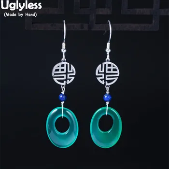 

Uglyless 100% Real 925 Sterling Silver Chinese GOOD LUCK Arrived Cultural Earrings for Women Agate Buttons Brincos Bijoux Gifts