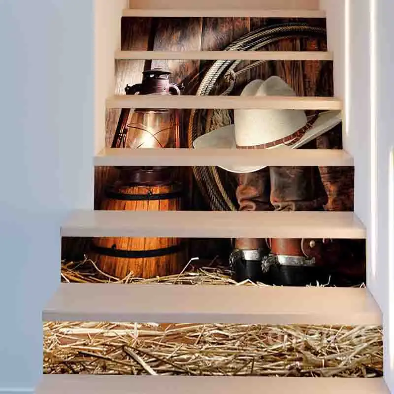 Hat 6Pcs 3D Stairway Stickers Waterfall Stairs Stickers Fall Floor Wall Decor Decals Sticker Living Room Decoration AP27