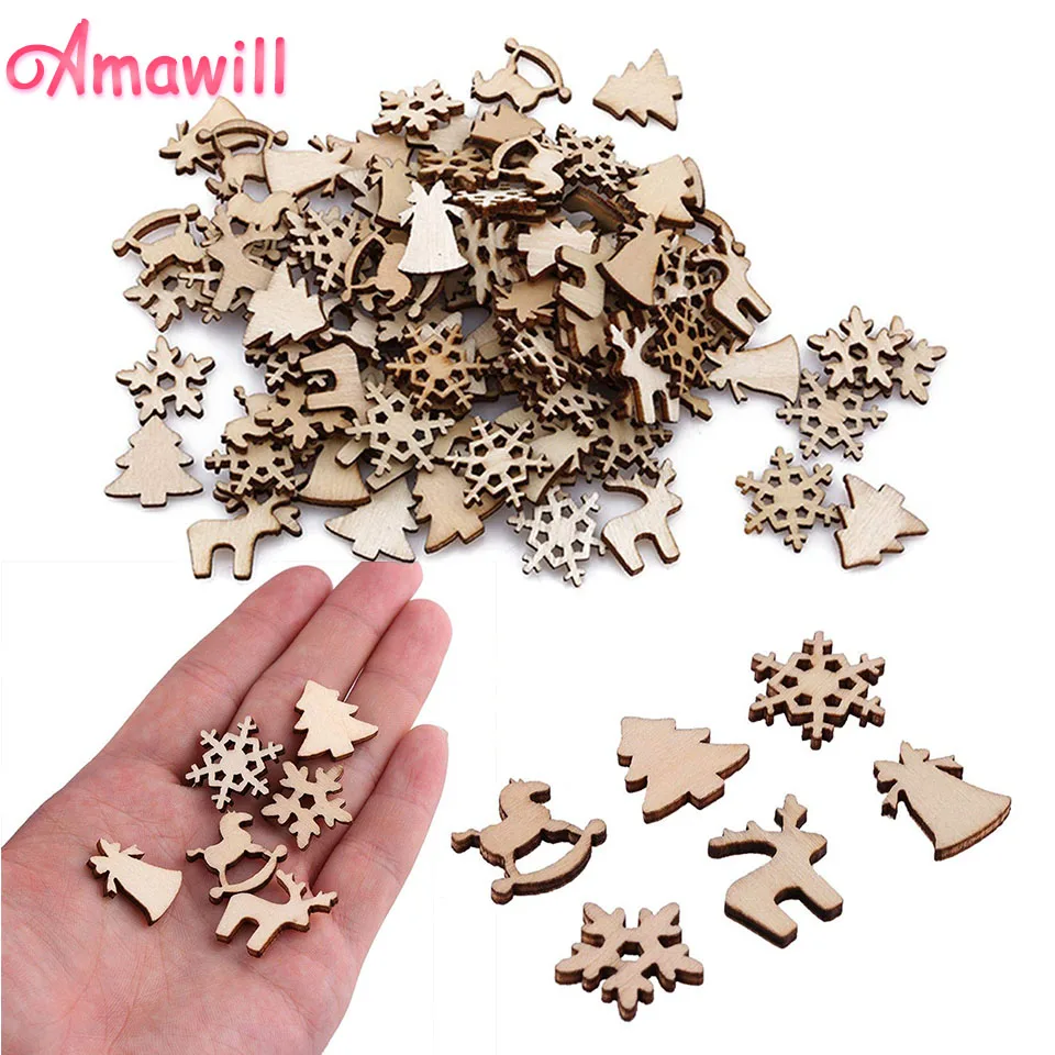 Amawill 100 штук пакет DIY подарки Натуральный Деревянный чип Рождественская елка со
