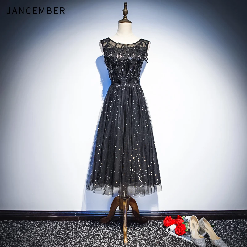 

JANCEMBER 2019 Latest Light Luxury Cocktail Dresses Illusion High Neck Lace Short Sleeve Open Keyhole Zipper Back kokteyl dress